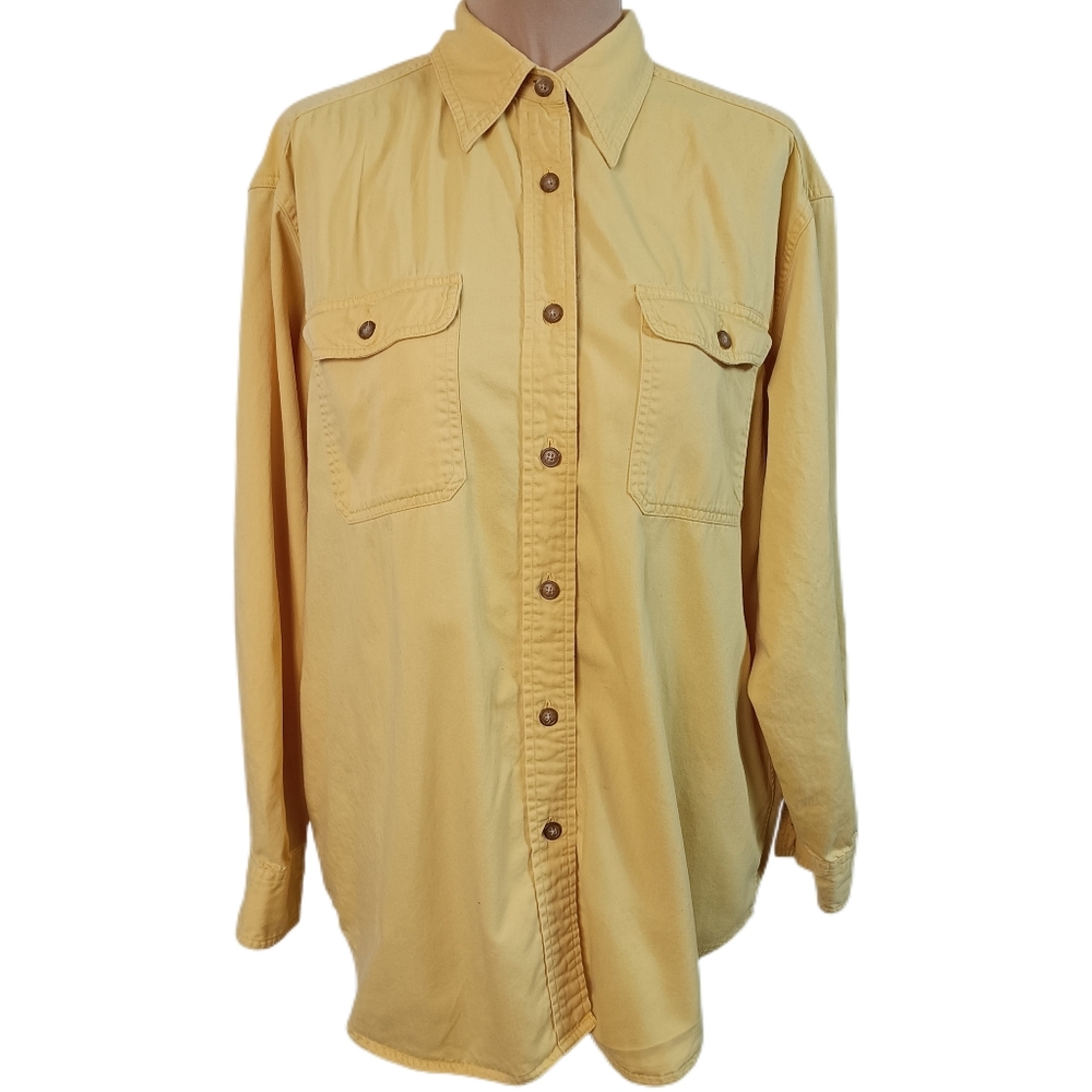 Vintage 90s Limited Chinos Shirt Womens M Yellow Boyfriend Cotton Utility Tomboy